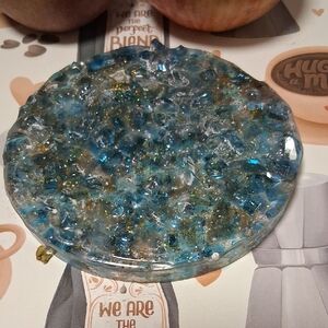 Blue and Gold Decorative Glass Coaster